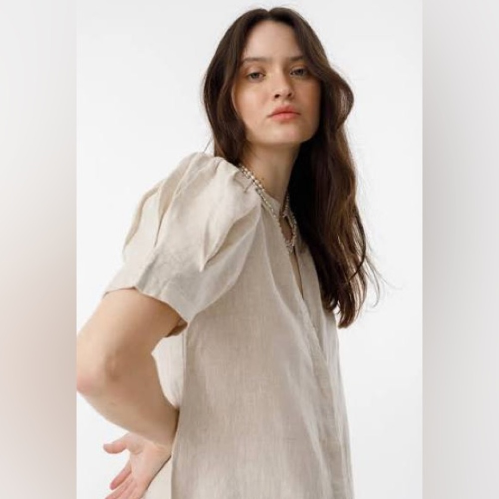 EUC Lanhtropy Athina Short Linen Dress in Natural